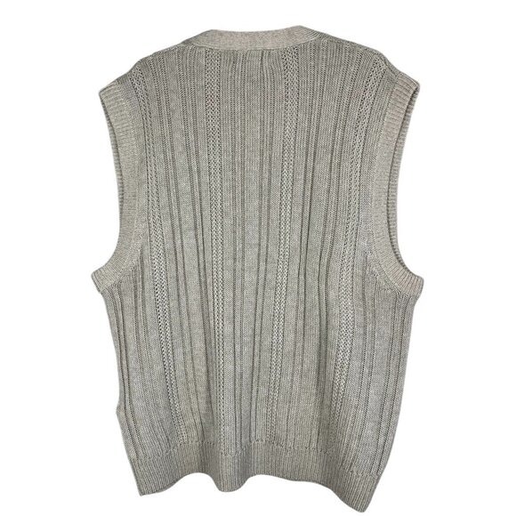 Retro Cable Knit Sweater Vest 2X Tan Grandpa Old Money Preppy Classic Neutral - Picture 7 of 8